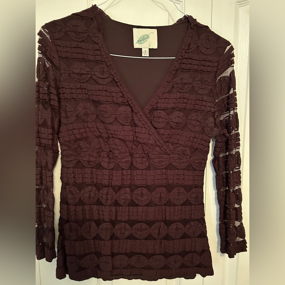 Nurture:  brown lace long sleeve top
Size M